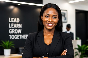 Black woman executive in a modern corporate office